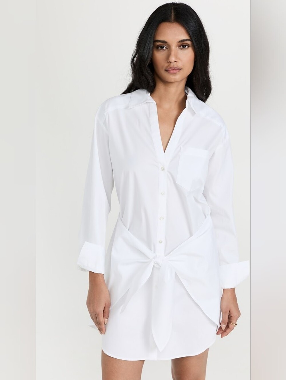 Veronica Beard White Roanoke Shirt Dress Women's 16 Buttons Long Sleeve Cotton